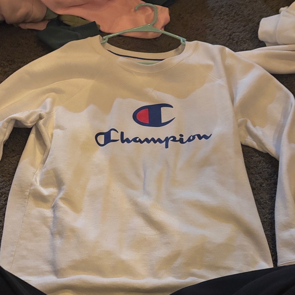 Champion White Crewneck with Blue and Red Logo